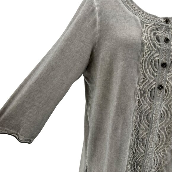 Gretty Zueger Womens Small Top Tunic Distressed Gray Lace Boho Hippie - Picture 3 of 7